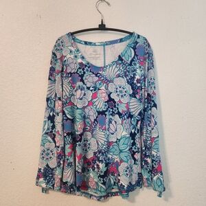 T by Talbots Floral Scoop-Neck Long Sleeve Multicolr Top, Size‎ M